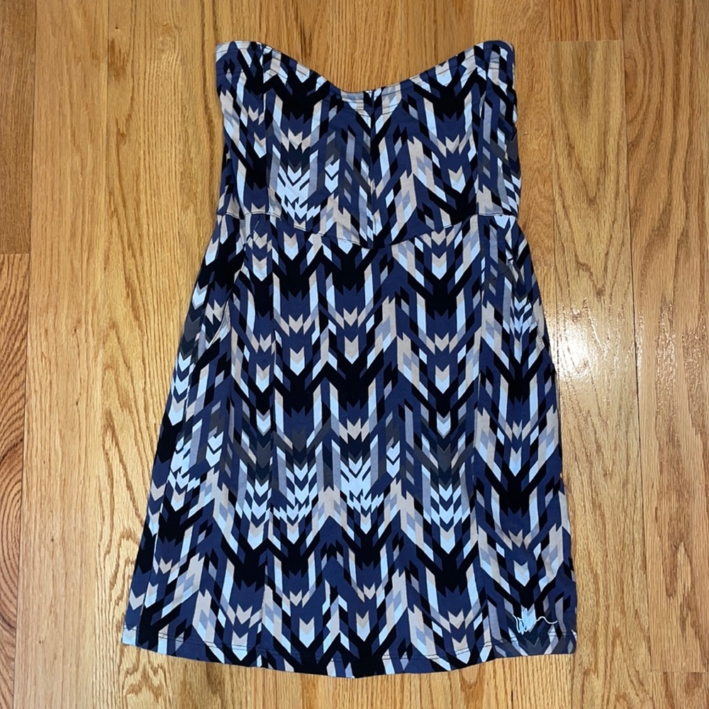 Volcom Tube Top Dress with Pockets, Blue/Black/Gray, Size Small
